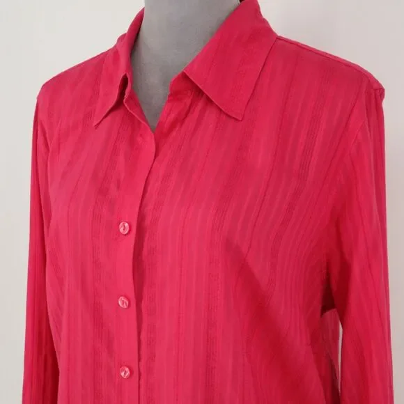 Coldwater Creek Top Plus 2X Pink Textured Cotton Blouse Roll Tab Sleeve Career - Picture 7 of 14
